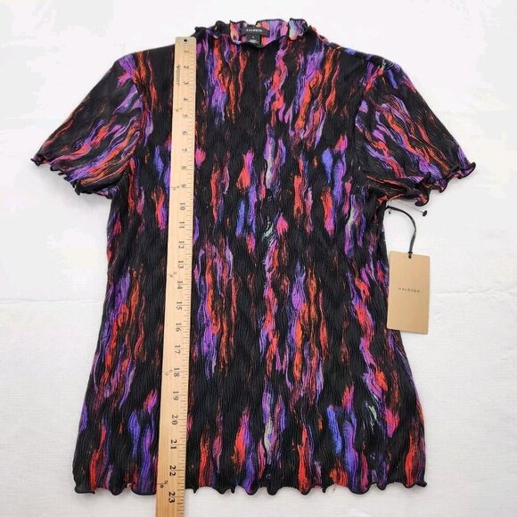 Halogen Womens Size Small Black Pink Purple Short Sleeve Lettuce Edge Blouse - Picture 4 of 6